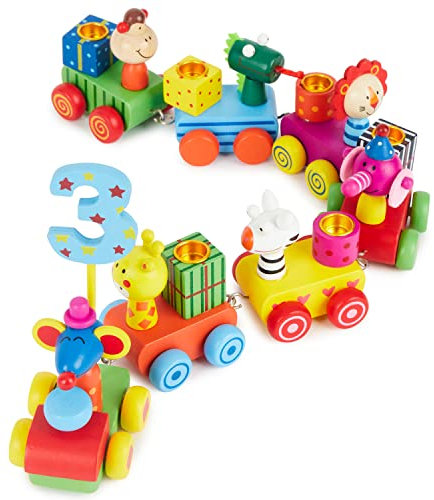 Bieco Legno Geburtstagszug Safari con i Numeri 0-9, (26 pz.) - e Treno con Locomotive, Carri Numeri 23021293
