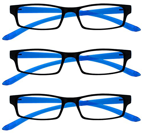 OPULIZE Nero Blu Brillante Collo Lettori Valore, 3 Pacco, Uomo Donna, Rrr20-3 +2.50, 88 gr