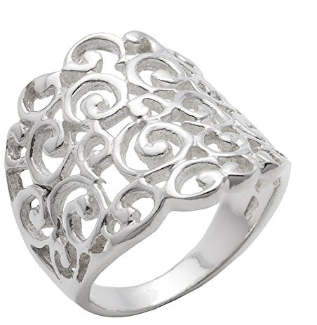 Silverly Filigraner Statement-ring aus Sterlingsilber mit Spirale für Damen | Breites Band mit Schnörkel | Durchbrochener Ring aus 925er Silber im Barockstil mit Verzierter Schnörkelarbeit