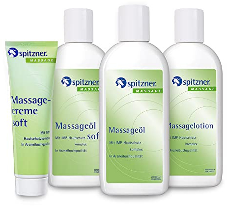 'Spitzner Massageset 4teilig (Massageöl Soft & Classic je 200ml + Massagelotion Classic 200ml & Massagecreme Soft 50ml) – pflegende Massageprodukte für empfindliche Haut').