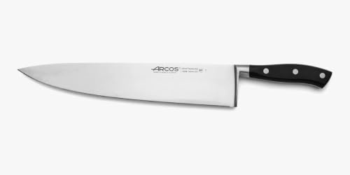 Arcos Cuchillo Chef Forjado Acero Inoxidable. Cuchillo Cocina Profesional Multiusos Cortar Carne y Verduras. Mango Ergonómico Polioximetileno y Hoja 300mm. Serie Riviera. Color Negro.