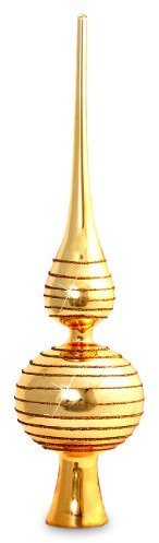 Sikora SP2G Klassische Christbaumspitze aus Glas mit Glitterdekor - Gold/H:29cm