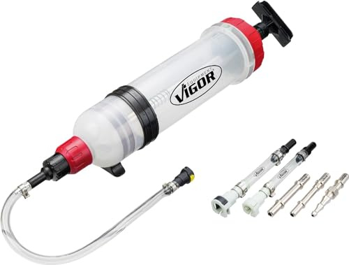 ViGOR V4201 Vakuumpumpe I inklusive fünf Adapter, Fassungsvermögen: 1,5 Liter I manuelle Vakuumpumpe zum Absaugen und Einfüllen von Fahrzeugflüssigkeiten | 1007 g, 6-teilig, Inklusive fünf Adapter, Manuelle Vakuumpumpe zum Absaugen und Einfüllen von Fahrzeugflüssigkeiten, Benzin