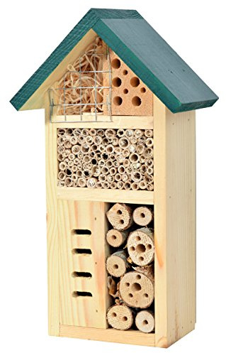 dobar 22648e Insektshotell – För gyllene bin, färdigbyggt insektshus, bihotell av robust massivt trä, nyckelpiga hus/vilda bihotell liten, 15 x 8,5 x 25,5 cm