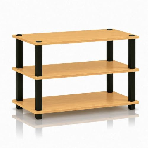 Furinno Regal, Schuhregal mit 3 Ebenen, Helle Kirsche/Schwarz, 29.46 x 29.46 x 39.12 cm | 11,6 x 23,6 x 22,2 cm, offenes Regal, rechteckig, Schuhaufbewahrung, für Schrankeingang, Büro, Garage
