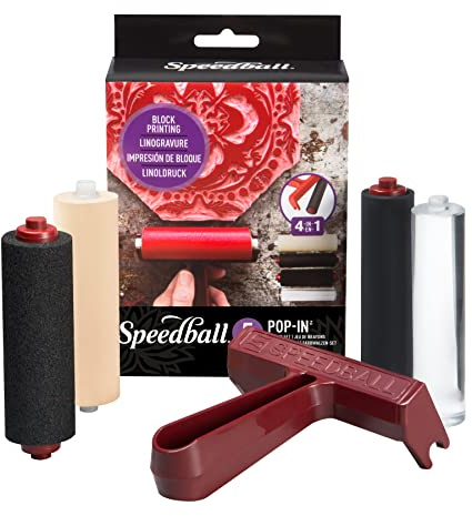 Speedball Pop-in 4 Roller Brayer Kit, Foam, Rubber, Hard Rubber & Acrylic