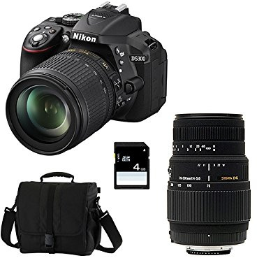 Nikon D5300 + 18-105 VR + SIGMA 70-300 DG MACRO + SD 4GB Kit d'appareil-photo SLR 24,2 MP CMOS 6000 x 4000 pixels Noir - Appareils photos numériques (24,2 MP, 6000 x 4000 pixels, CMOS, Full HD, 480 g, Noir)