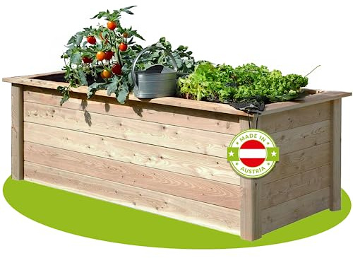 4betterdays.com Hochbeet aus Massivholz regionaler Gebirgslärche - inkl. Noppenfolie und Wühlmausgitter - Made in Austria - Hochbeet Holz ohne Frühbeetaufsatz 206x92x80cm