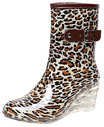 LvRao Zapatos de Tacón Alto Botas con Cremallera de Las Mujeres | Botas de Agua Damas Patrón de Punto Botines de Lluvia Wellies Leopardo Etiqueta 37, EU 37