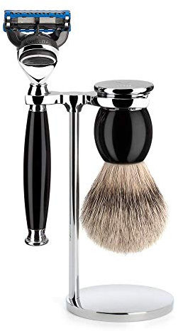 Mühle Sophist 3-piece Depilazione Punta Argento Tasso Set da Barba - Resina Nera, 5-Blade Razor