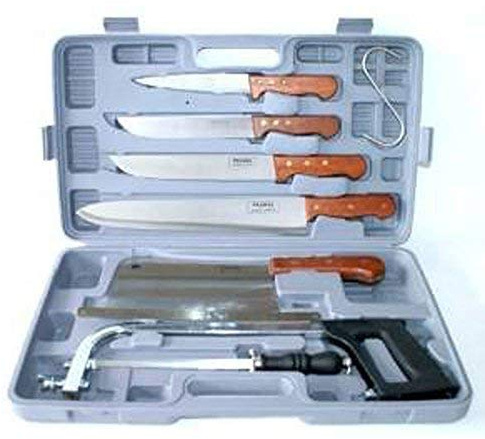 Pradel Excellence K31128 Koffer, 7-teilig, 4 Fleischermesser + 1 Wetzstahl + 1 Säge + 1 großes Fleischerbeil