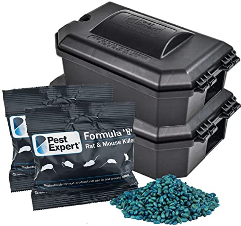 Pest Expert Formula B+ Advanced Rat Killer Poison Bait 3kg, Professional Strength Single Feed Brodifacoum Grain & 2 x Rat Bait Boxes - Heavy Duty & Lockable