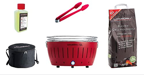 LotusGrill XL Startuppsättning 1 x XL Grill Eldröd med USB-anslutning, 1 x bokskogskol 2,5 kg, 1 x brännpasta 200 ml, 1 x tång, 1 x transport- och bärväska XL - Den rökutvecklande träkolsgrillen