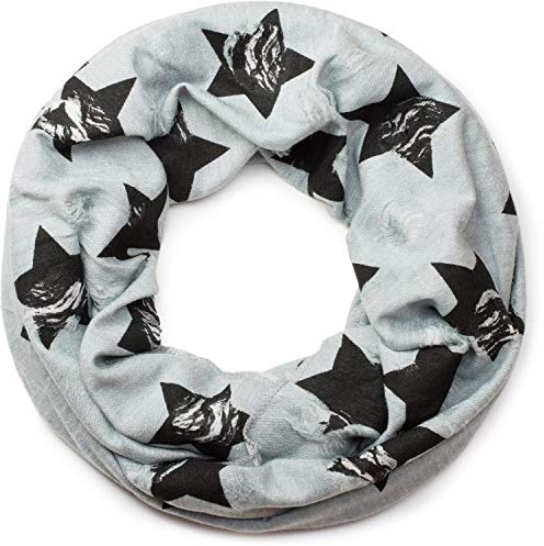 styleBREAKER Unisex Loop Schal Sterne Punkte Destroyed 80x55cm | Wendeschal. Risse und Löcher im Oberstoff. 2-3 mal wickelbar. Rundschal. weiche Haptik. modischer Print.