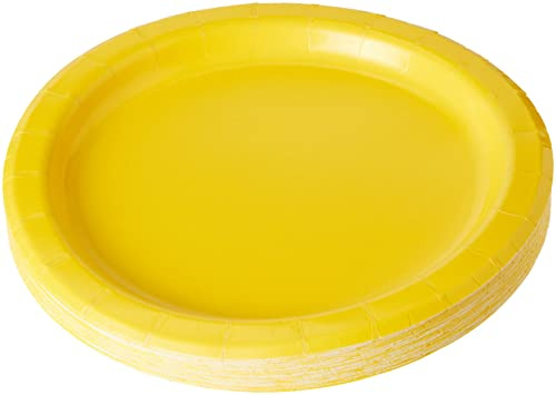 Neon Yellow Solid Round Paper Dessert Plates (17cm) 20 Count - Vibrant Paper Plates for Parties and Events, Perfect for Appetizers, Snacks, and Desserts