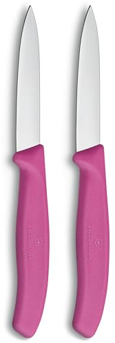 Victorinox Swiss Classic, Set de couteaux à éplucher et à légumes, 2 pièces, Lame extra-tranchante, Aiguisage droit pour des coupes précises, 8 cm, Acier inoxydable, Rose