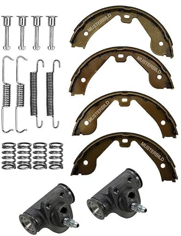 BESTPRICE Kit de frein arrière incluant 4x mâchoires de frein à tambour 1x kit de montage 2x cylindres de frein de roue Compatible avec CITROËN AX (ZA-_), SAXO (S0, S1), PEUGEOT 106