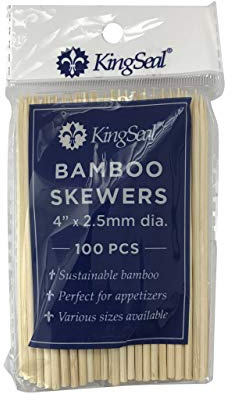 1600 Count | KingSeal Natural Bamboo Wood Grilling Skewers, 4 Inches x 2.5mm Diamter, for Shish Kebabs, BBQ, and Fruit Arrangements, Bulk Pack - 16 Packs x 100 Skewers