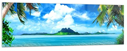 Panorama Bilder auf Glas 160x50cm Glasbild Strand Urlaub Insel Palme Groß XXL Wanddeko Bild im Glas Schlafzimmer Küche Wandbilder Dekoration Wohnzimmer Modern Wand Kunstdruck Art GAB160x50-2528