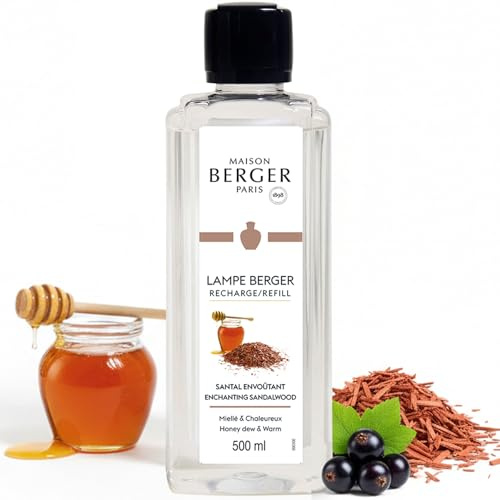 Maison Berger Enchanting Sandalwood Lampe Berger Refill, 500 ml (16.9 fl oz), Odor-Neutralizing Home Fragrance Oil for Maison Berger Lamps, Tangerine, Blackcurrant, Lily of the Valley, Made in France