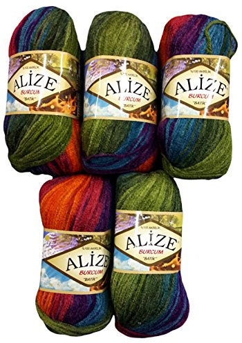 Alize Burcum Batik 5 x 100 Gramm Wolle Mehrfarbig mit Farbverlauf, 500 Gramm Strickwolle (lila Olive terra u.a. 4827)