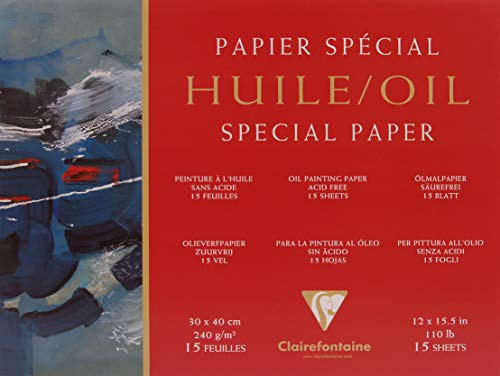 Clairefontaine 96493C Huile Oljemålningspapper block (4-sidigt limmat, 25 ark, speciellt lämpliga för oljefärger, 240 g, 30 x 40 cm) vit