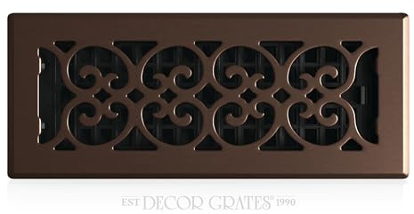 Decor Grates Metal Scroll Decorative Air Vent Cover 4x12 Floor Register – Adjustable Control Lever – AC Floor Vent Covers for Home Floor Vents – Fits 4 x 12 Inch Opening – Rubbed Bronze (SPH412-RB)