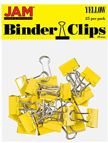 JAM PAPER Colorful Binder Clips - Small - 3/4 Inch (19 mm) - Yellow Binderclips - 25/Pack