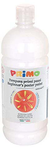 PRIMO Skolmålningsfärg för barn | vattenlöslig temperaturfärg | 1 000 ml flaska med doseringslås | olika Färger (vit)