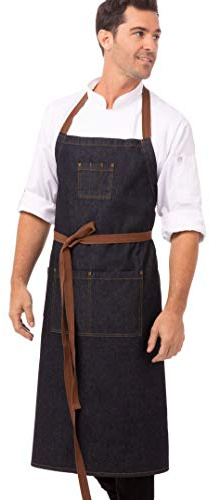 Chef Works Unisex Memphis Chefs Bib Apron, Indigo Blue, One Size