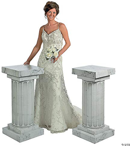 Fun Express 3' Tall Carboard Fluted Pillars with Marble-Look for Photo Prop at Weddings, Prom, Formal Events - Requires Assembly - VBS Vacation Bible School Supplies/Decor - 2 Pieces