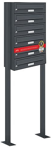 AL Briefkastensysteme 6er Briefkasten als Standbriefkasten, 6 Fach Briefkastenanlage in Anthrazitgrau RAL 7016 Postkasten modern