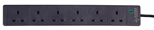 PRO ELEC pl12986 Surge Protected Extension Lead, 6 Socket, 8 Metres, Neon On Light, Black 6 Gang