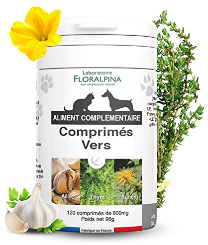 Floralpina - Complexe vers- Vermifuge Naturel pour Animaux (Chien et Chat) 100% Naturel (120 comprmés)