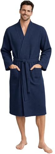 Morgenstern Bademantel Herren Leichter Waffelstoff aus 100% Baumwolle Waffelpique Fernan Blau M