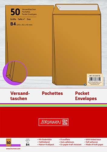 Baier & Schneider Versandtasche, B4, selbstklebung, braun, Natron, 130 g/qm, 5 Stück