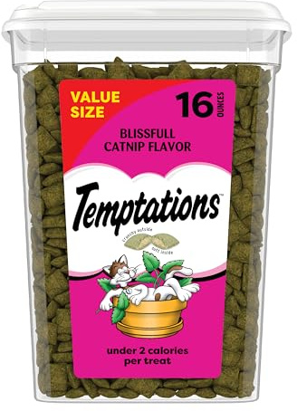 Temptations Cat Treats, Classic Crunchy and Soft Cat Treats, Blissful Catnip Flavor, Catnip Treats, 16 oz. Tub