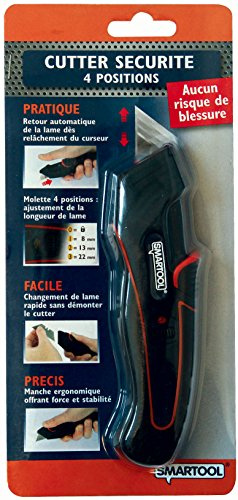 Smartool 970762 Cutter de sécurité 4 positions avec Manche ergonomique antidérapant