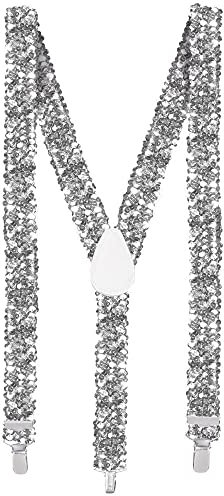Boland – hängslen med paljetter, total längd 75 cm med metallklämmor, byxhållare, kostym tillbehör för karneval, temafest eller JGA
