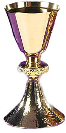 Gold Gild Catholic Christian Ornate Node Chalice Goblet Cup Hammered Base & Paten Church