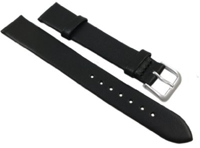 myledershop 16mm Weiches Kalbsleder Uhrenarmband Schwarz Silberfarbende Dornschließe inkl Montageanleitung