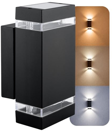 SSC-LUXon ZORA Außenwandleuchte Up & Down schwarz IP44 GU10 3W 3CCT | Fassadenleuchte mit Up-Down-Licht für Hauseingang, Terrasse & Balkon - inkl. Leuchtmittel warmweiß, wetterfest, Höhe 235mm
