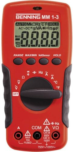 Benning MM 1-3 Digital-Multimeter (mit digitaler Anzeige, einpolige Phasenprüfung, inkl. Tasche, Messgerät) 44083