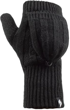 Heat Holders Ladies 2.3 tog Thermal knitted FINGERLESS Mitten Cap Gloves Black
