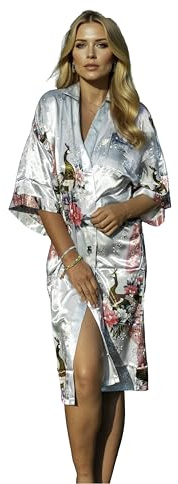 Kimono Robe långa 16 färger PREMIUM Peacock brudtärna möhippa kvinnor present (Ljusblå)