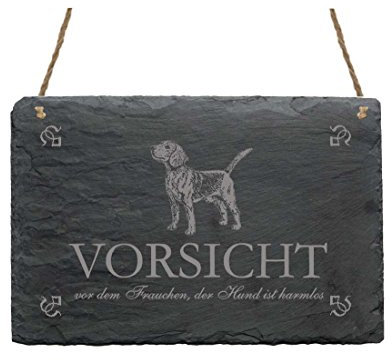 Schiefertafel Beagle « VORSICHT VOR DEM FRAUCHEN DER HUND IST HARMLOS » Schild mit Hunde Motiv - Dekoration Dekoschild Geschenk