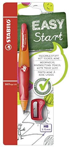 STABILO - Ergonomischer Druck-Bleistift für Rechtshänder - EASYergo 3.15 in orange/rot - Einzelstift - inklusive 1 dicken Mine - Härtegrad HB & Spitzer