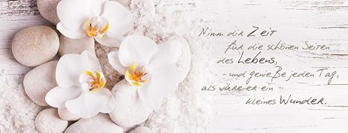 artissimo, Glasbild, 80x30cm, AG1903A, Nimm dir Zeit.., Orchidee, Bild aus Glas mit Spruch, moderne Wanddekoration aus Glas, Wandbild Wohnzimmer modern