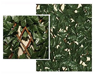 SIEPE VERDE ARTIFICIALE PANELGREEN CON ALLORO SU TRALICCIO IN LEGNO BAMBOO ESTENSIBILE 100X200 CM