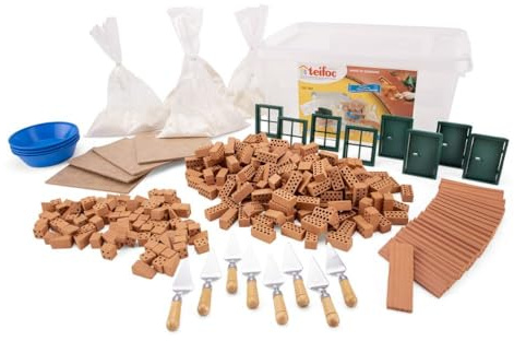 teifoc Gruppenbaukasten - Steinbaukasten 502, Bastelset für bis zu 8 Kinder | Schulset, Haus mauen, Mini Ziegelsteine und Mörtel, für Kinder ab 6 Jahren, Klassenset Bausatz, Gruppenset für Schulklassen